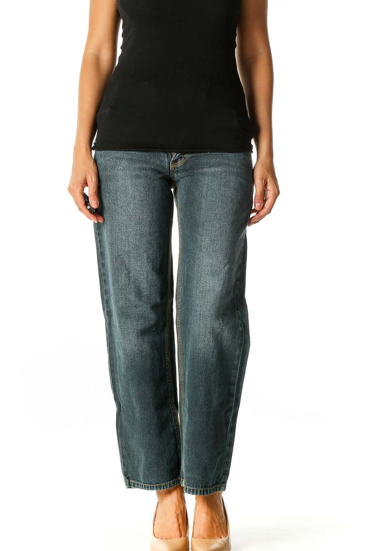 Blue Casual Straight Leg Jeans