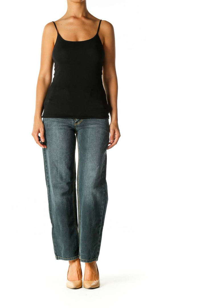 Blue Casual Straight Leg Jeans