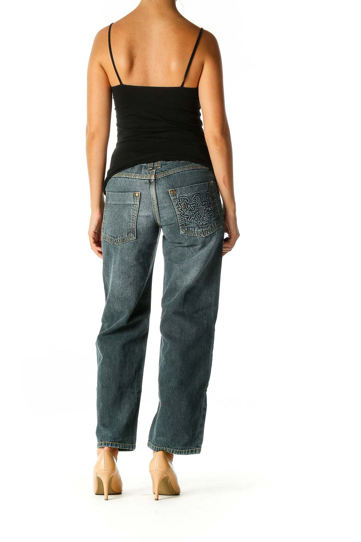 Blue Casual Straight Leg Jeans