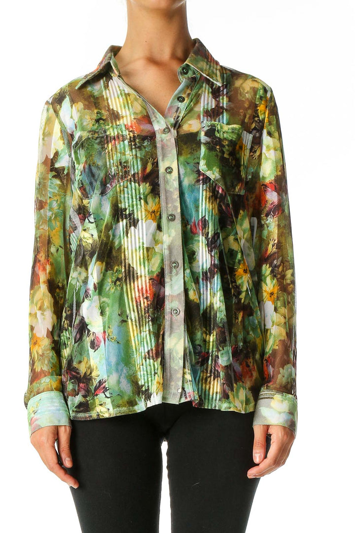 Green Floral Print All Day Wear Shirt