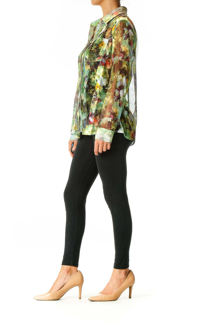 Green Floral Print All Day Wear Shirt