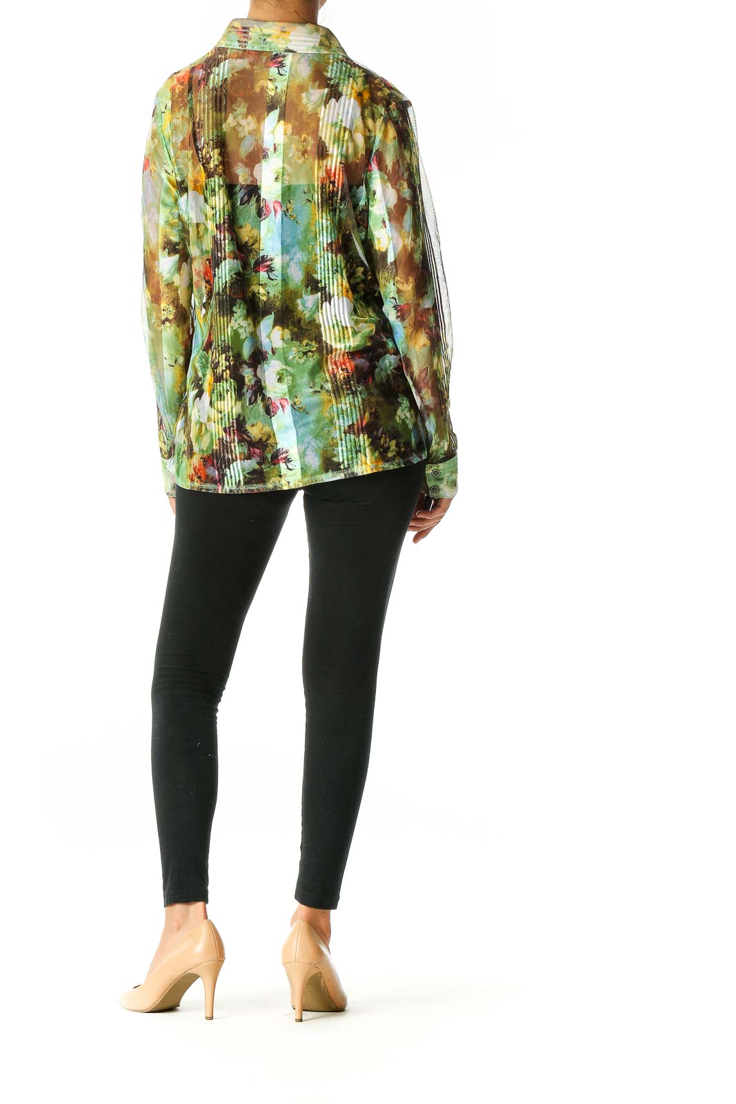 Green Floral Print All Day Wear Shirt