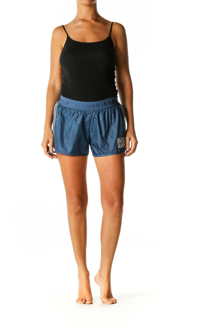 Blue Graphic Print Activewear Shorts