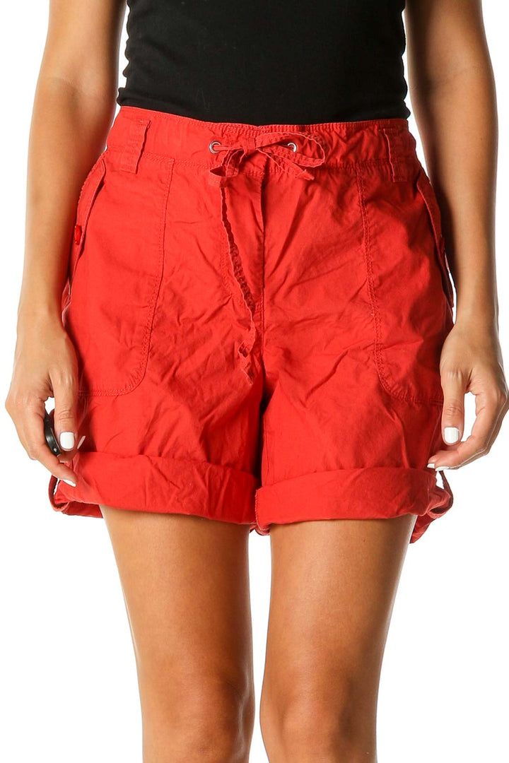 Orange Solid Casual Shorts