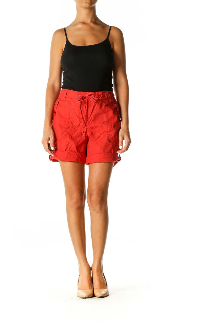 Orange Solid Casual Shorts