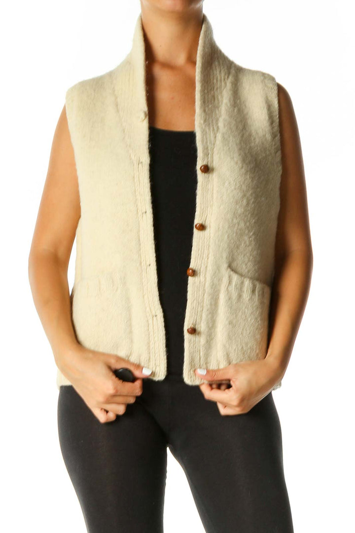 Beige Textured Cardigan Vest