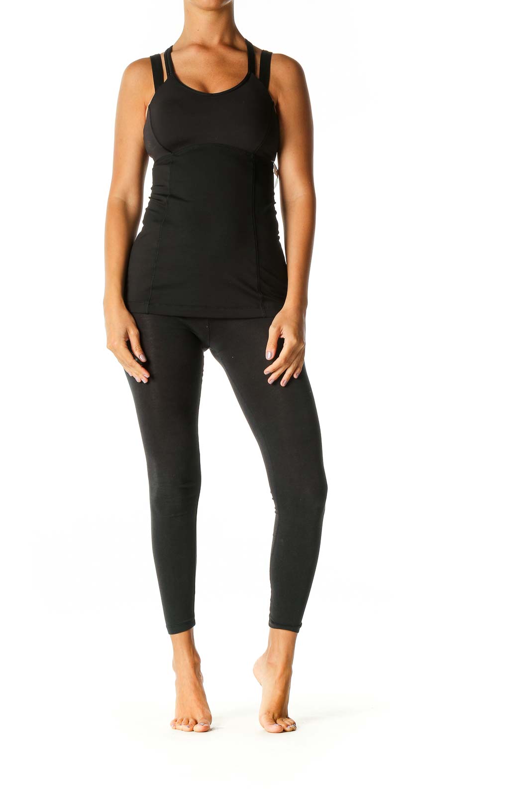 Black Solid Activewear Tank Top