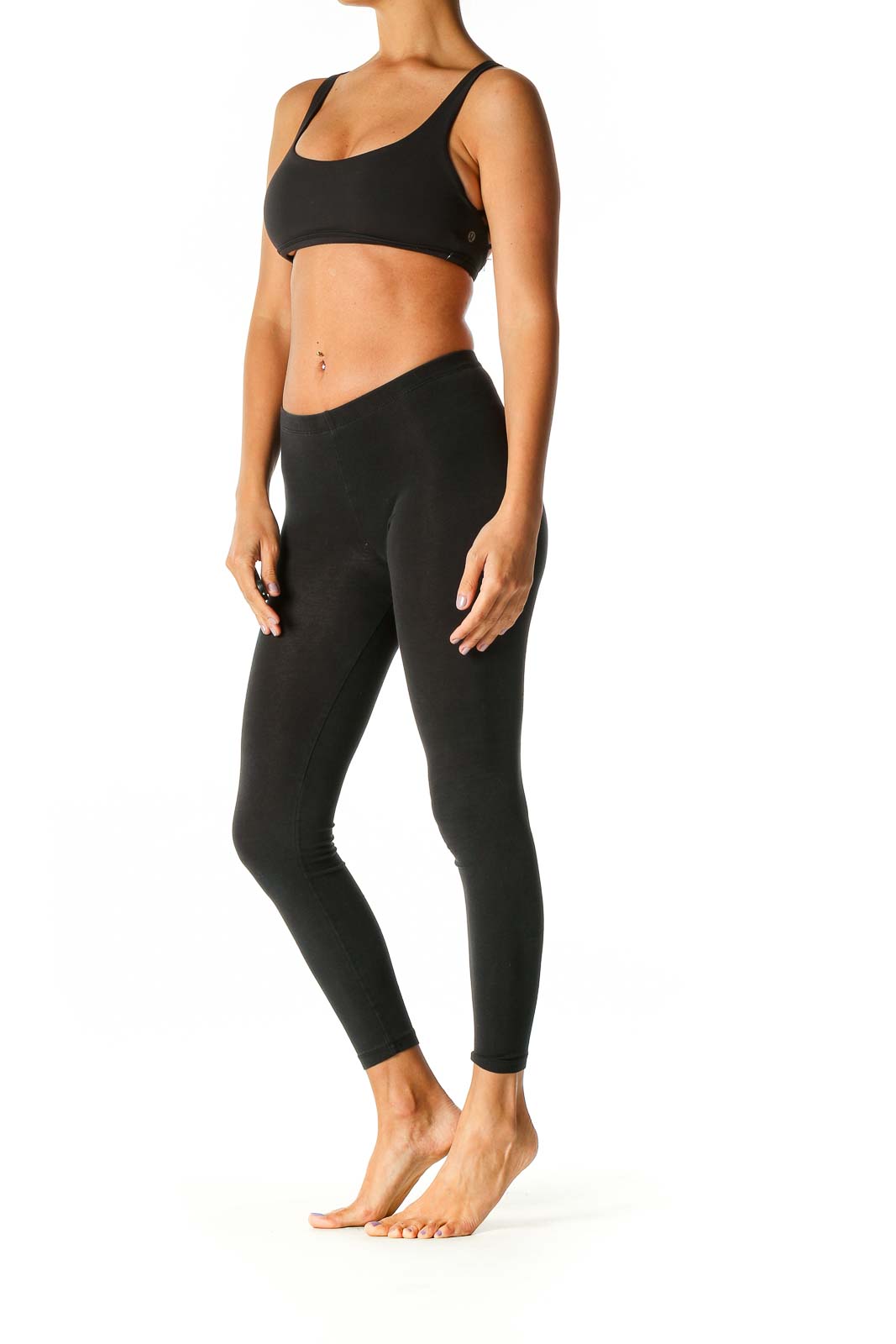 Black Solid Activewear Top