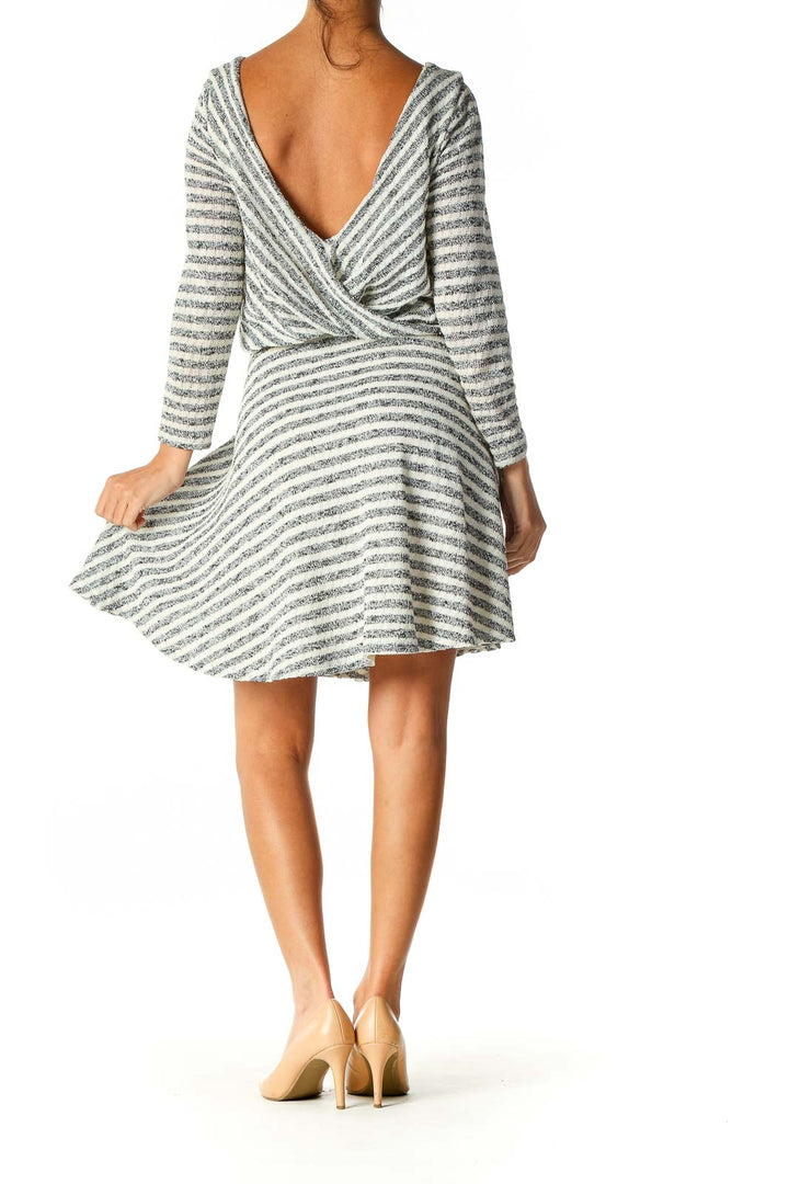 Back view of Free People gray and white striped wrap knit dress