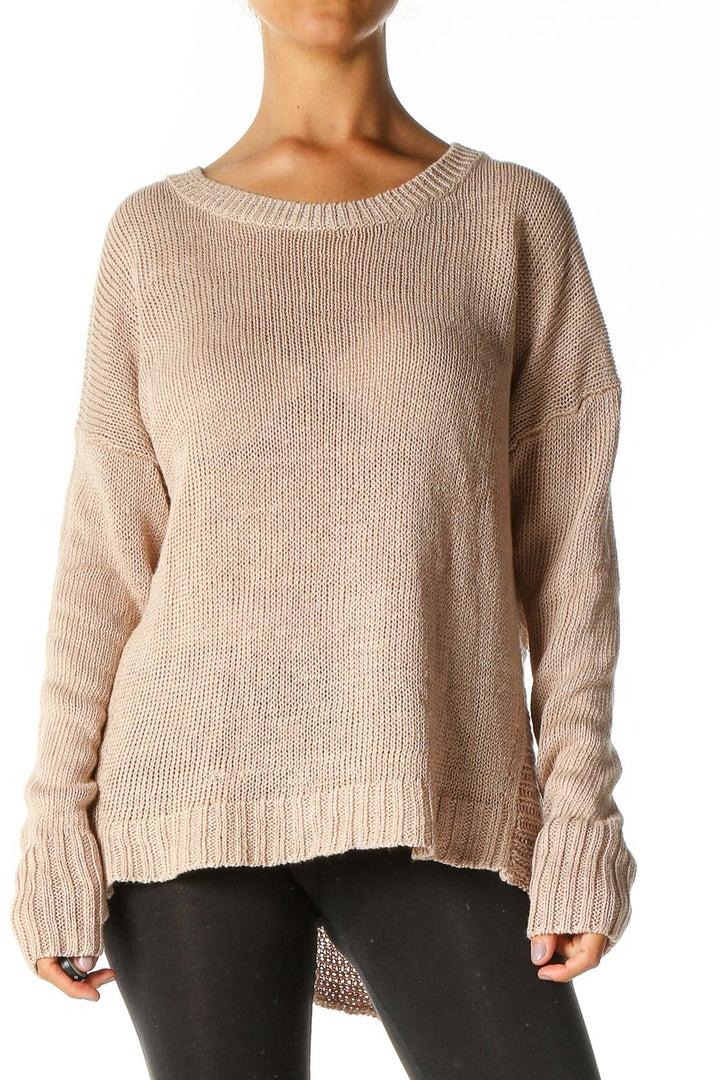 Beige Textured Casual Sweater