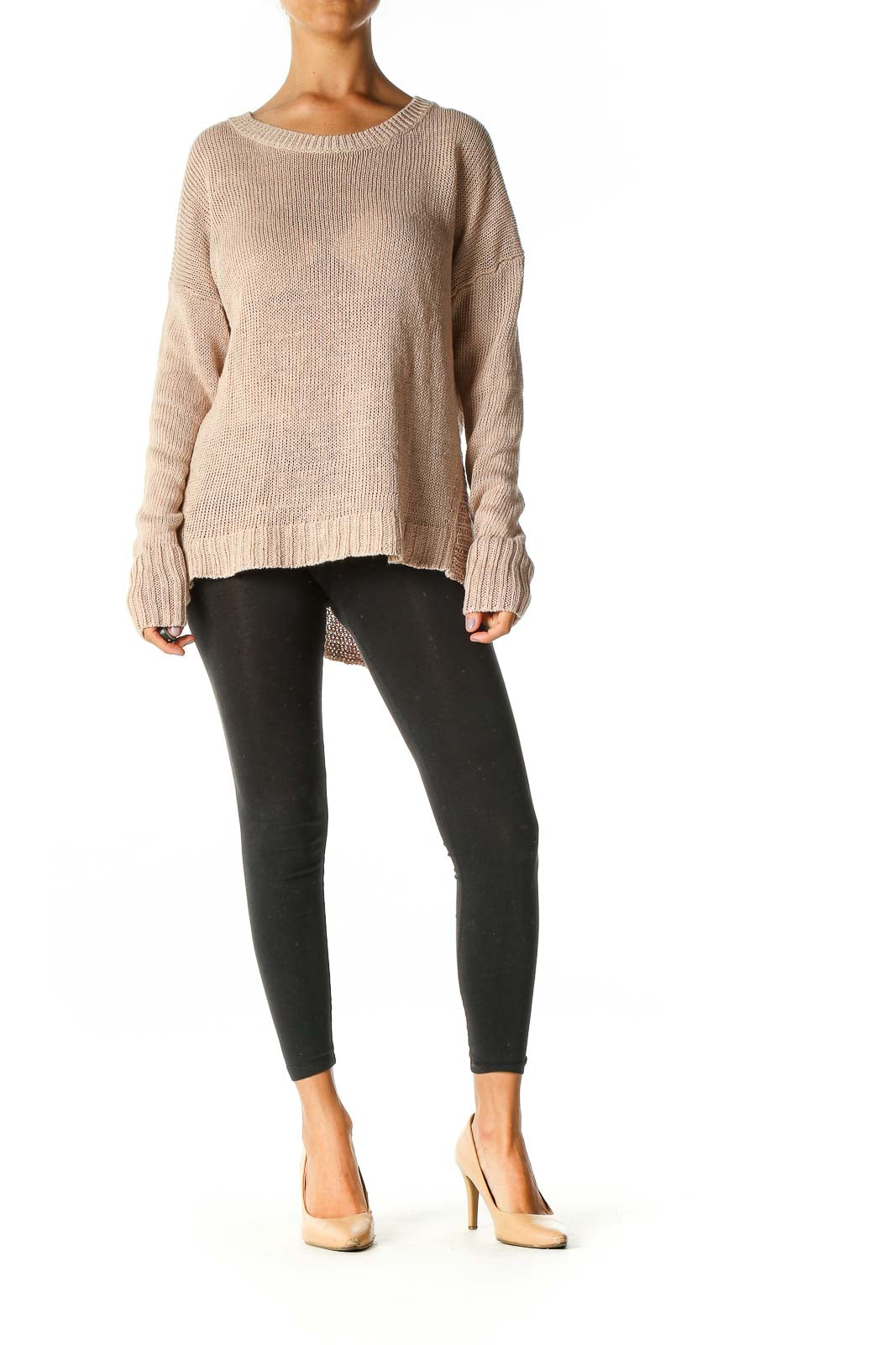 Beige Textured Casual Sweater