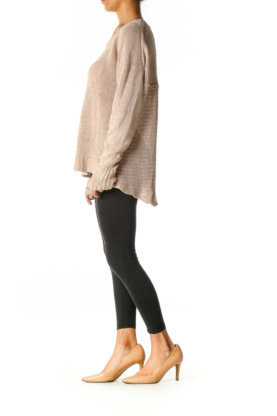 Beige Textured Casual Sweater