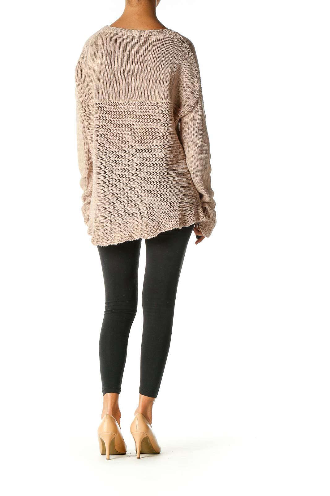 Beige Textured Casual Sweater