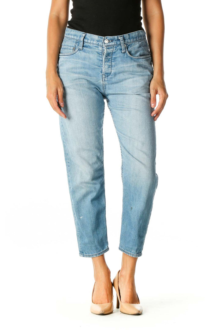 Blue Casual Straight Leg Jeans