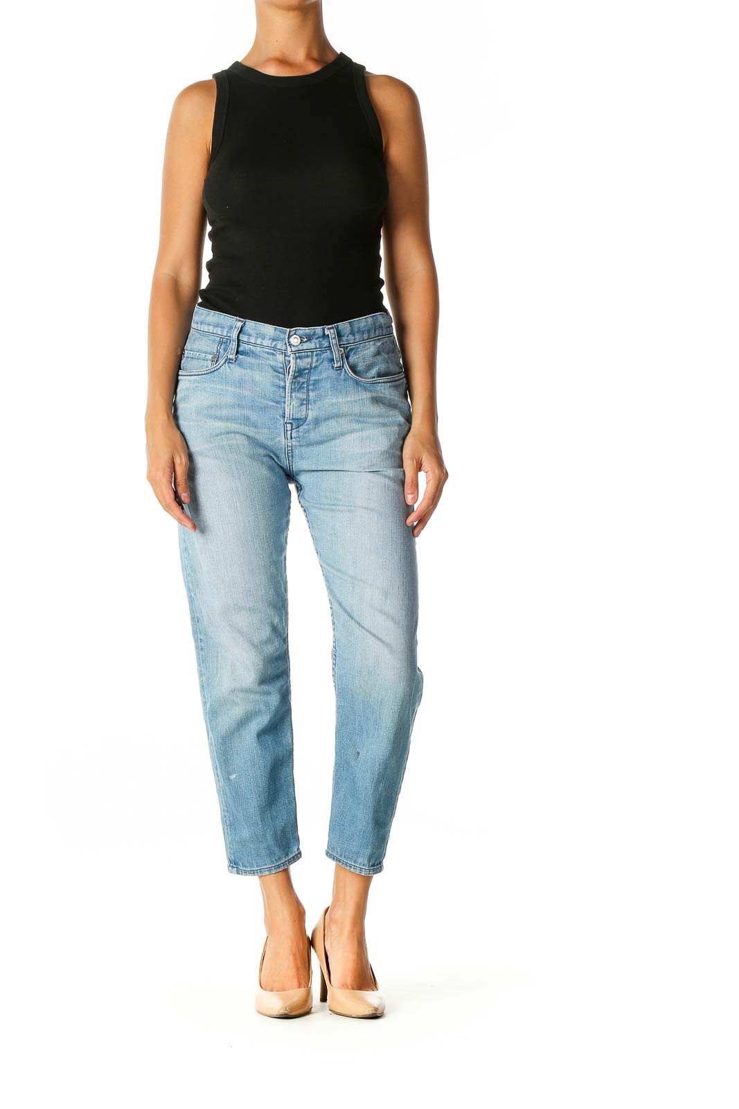 Blue Casual Straight Leg Jeans