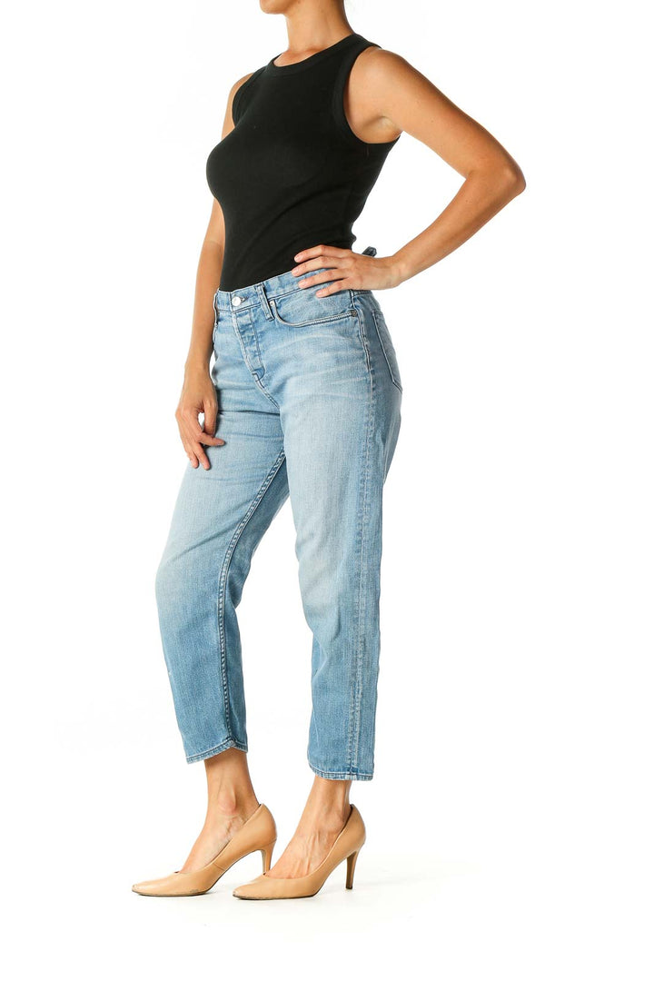 Blue Casual Straight Leg Jeans