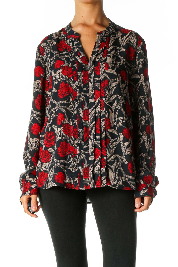 Red Floral Print Brunch Blouse