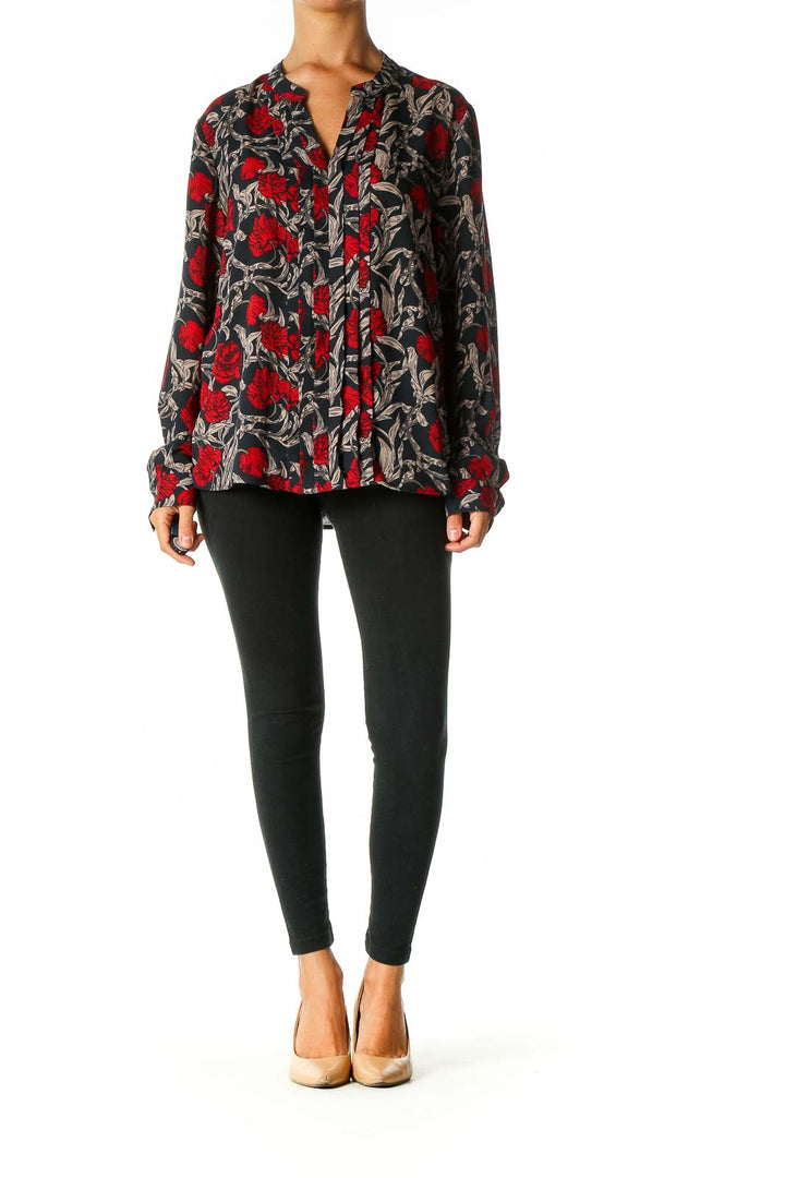 Red Floral Print Brunch Blouse