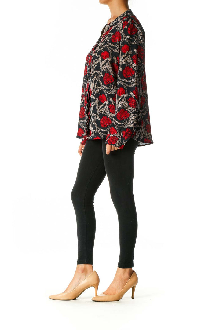 Red Floral Print Brunch Blouse