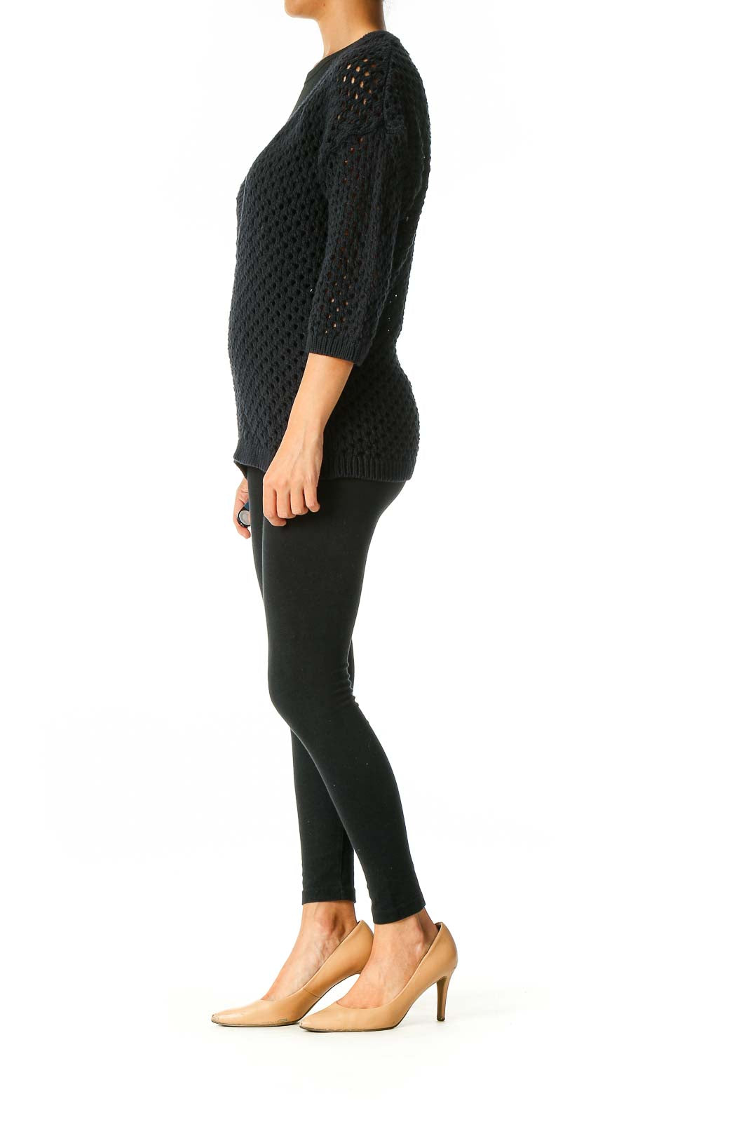 Blue Knitted V-Neck Casual Sweater