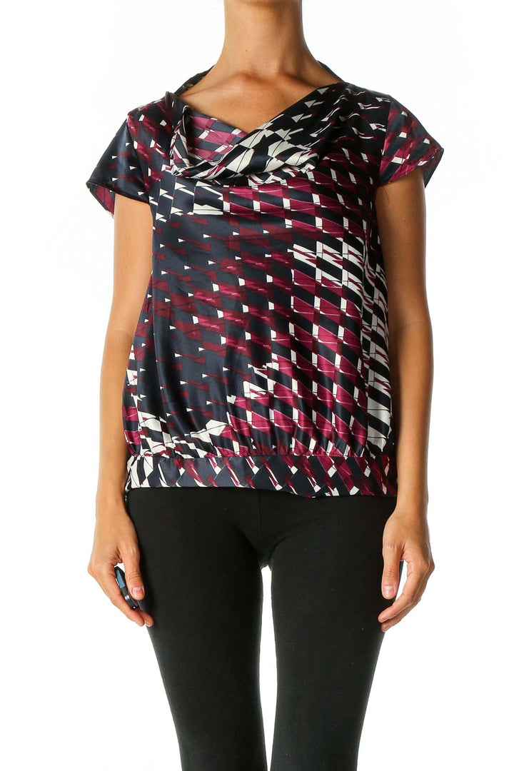 Blue Geometric Print Casual Blouse