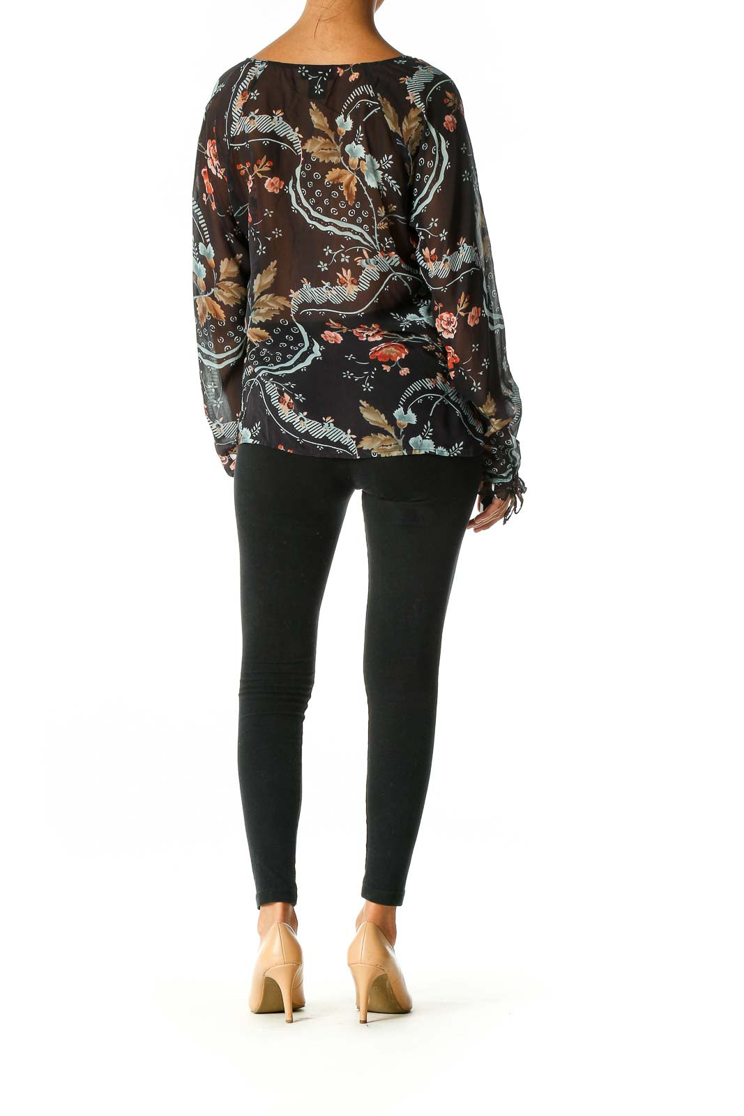 Black Floral Print Retro Blouse