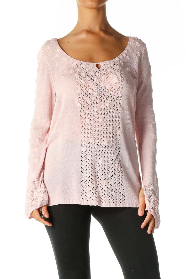 Pink Textured Casual Sweater