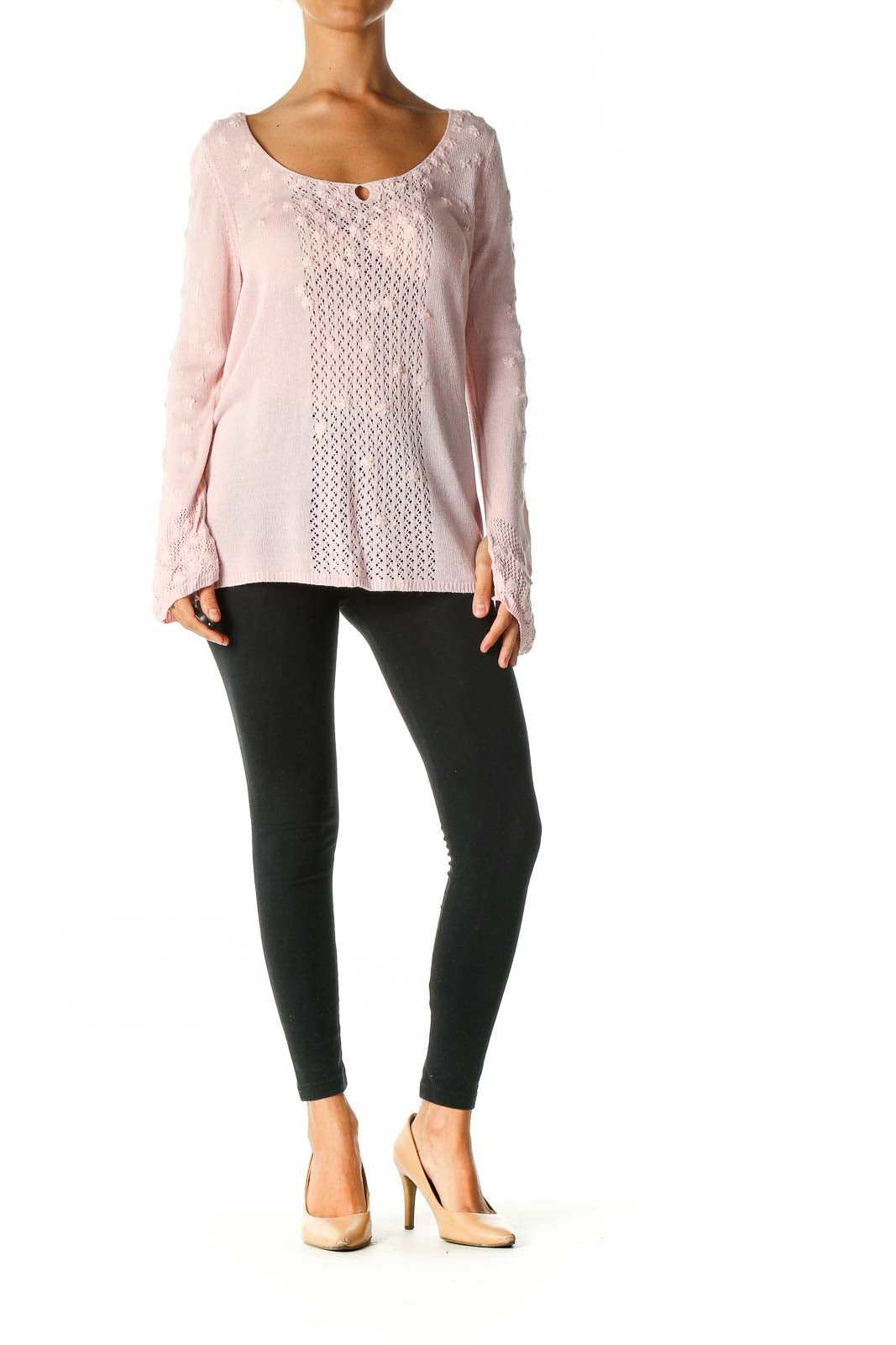 Pink Textured Casual Sweater