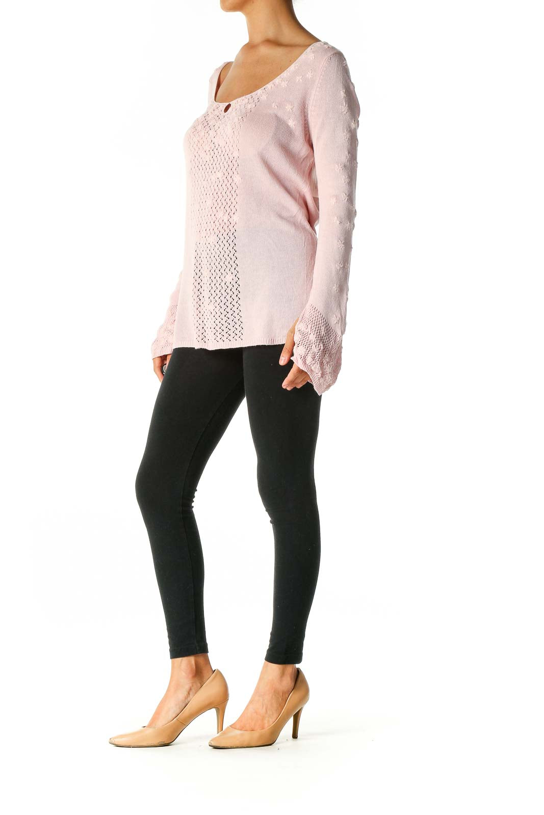 Pink Textured Casual Sweater