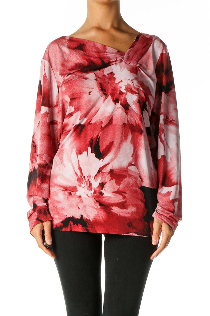 Red Floral Print Casual Blouse