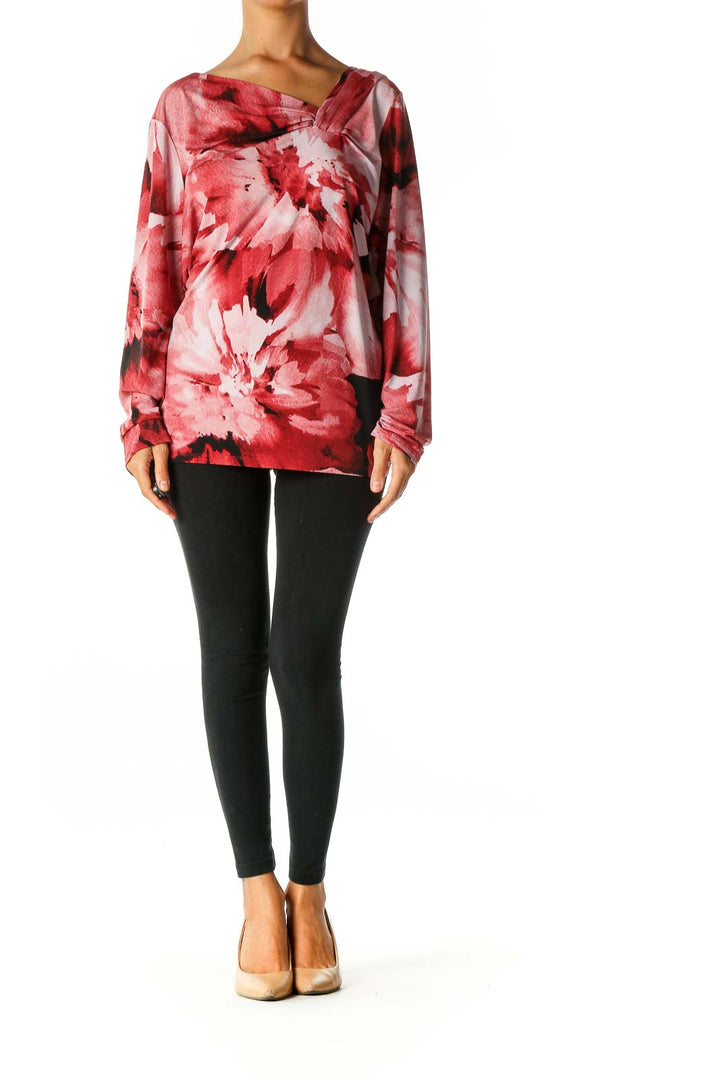 Red Floral Print Casual Blouse