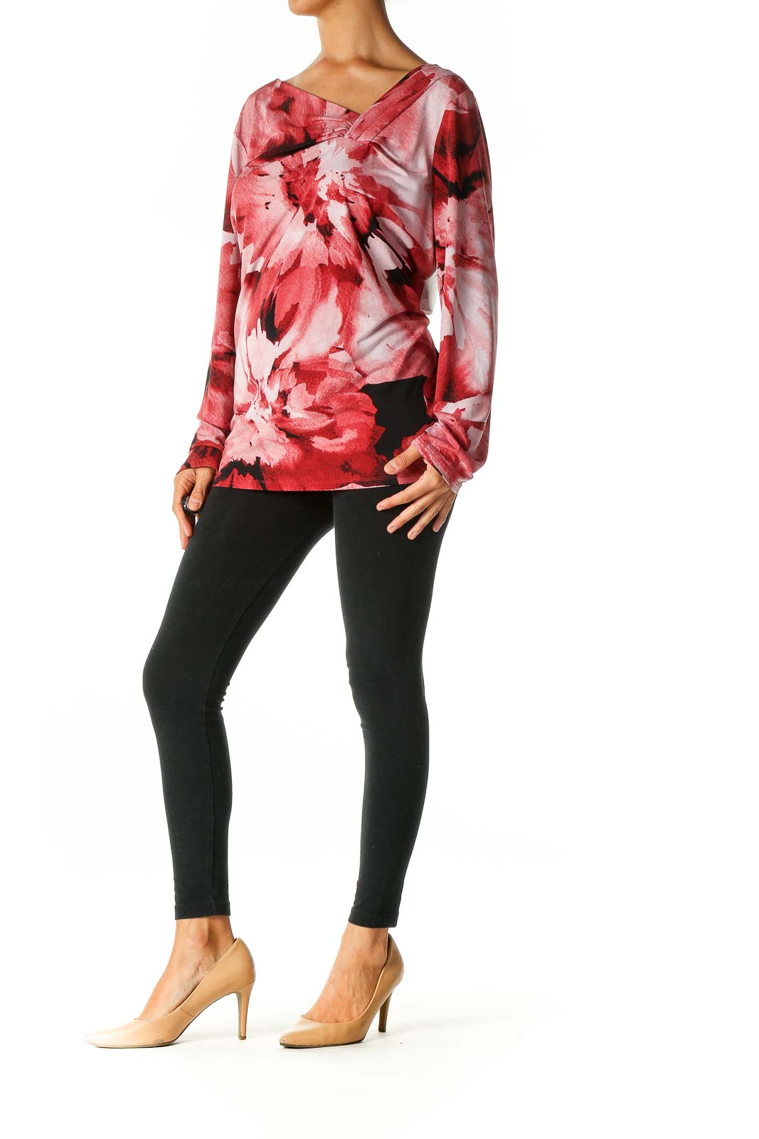 Red Floral Print Casual Blouse