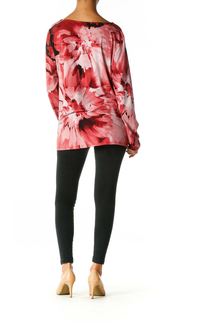 Red Floral Print Casual Blouse