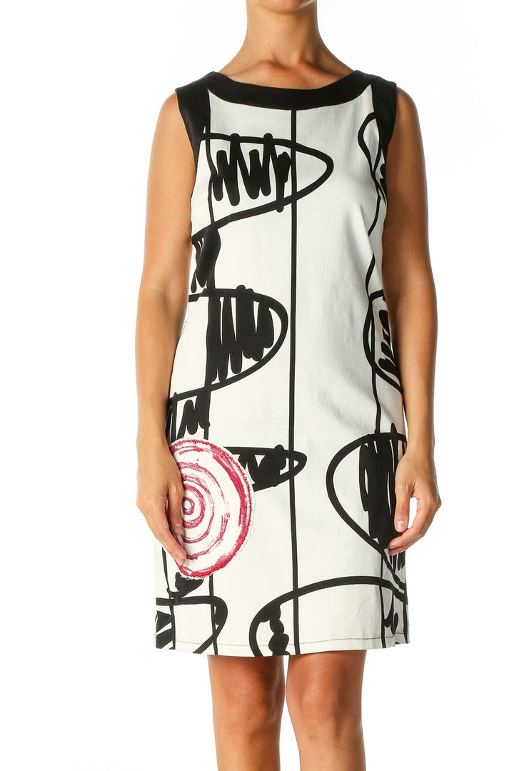 White Graphic Print Casual Shift Dress