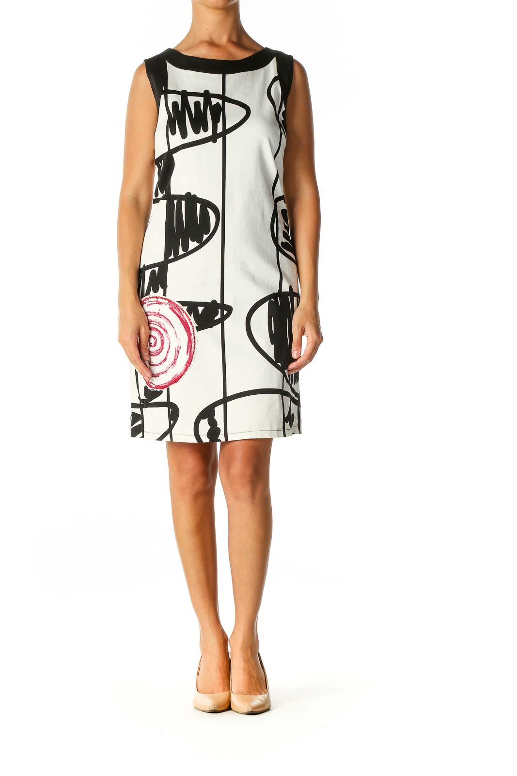 White Graphic Print Casual Shift Dress