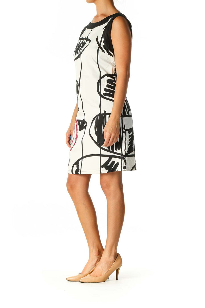 White Graphic Print Casual Shift Dress