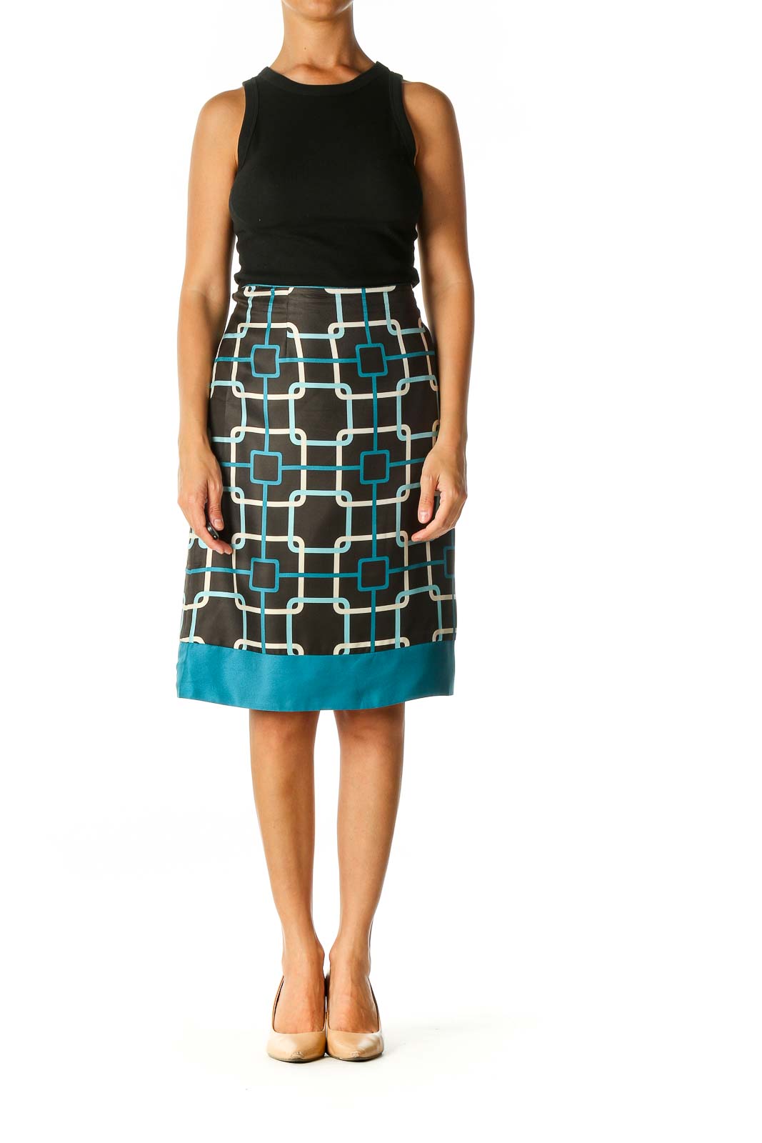 Black Printed Retro Straight Skirt