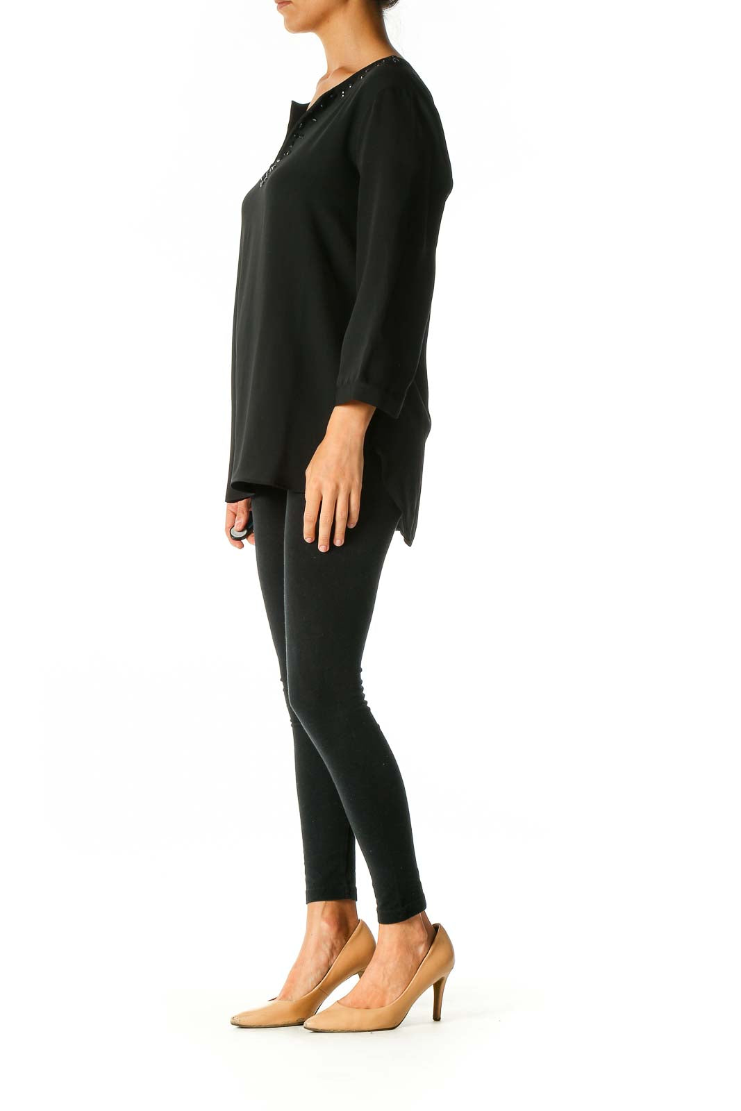 Black Solid Brunch Blouse