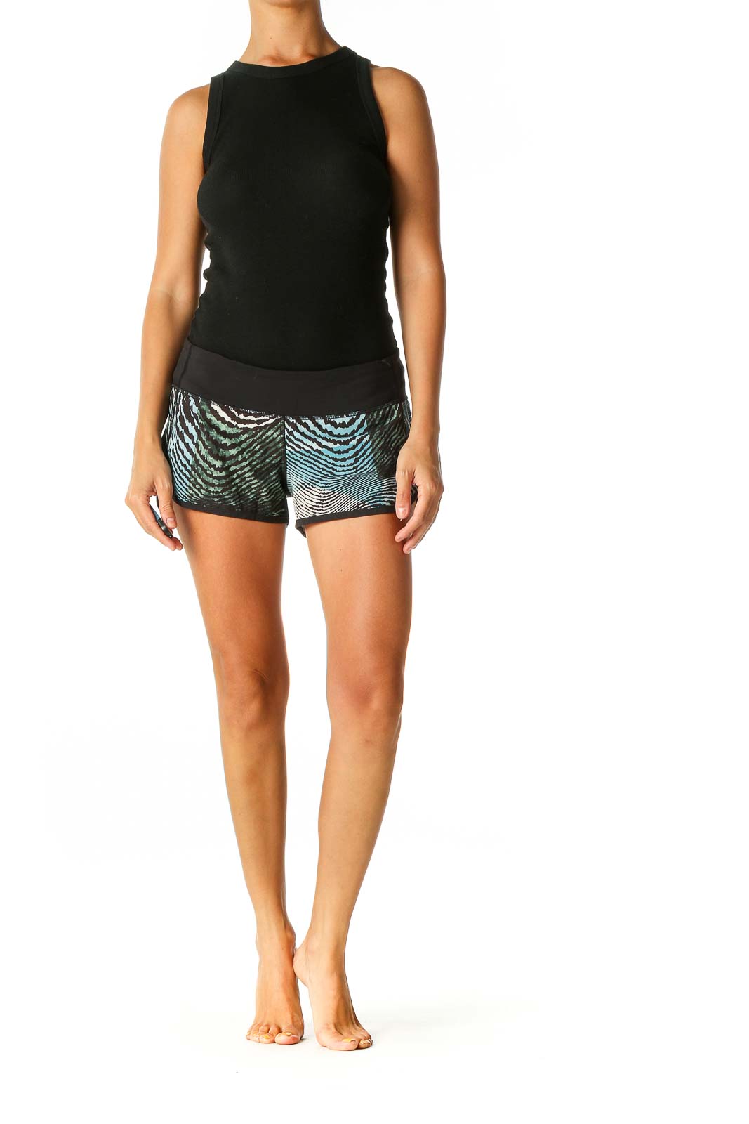 Black Printed Activewear Shorts