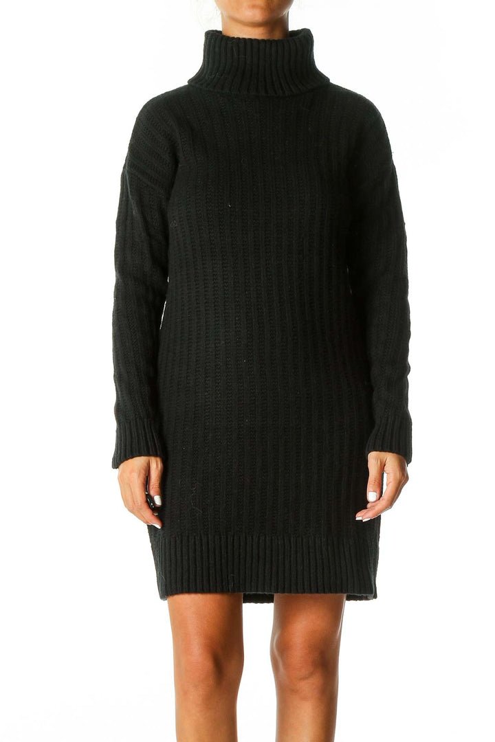 Black Textured Casual Shift Dress