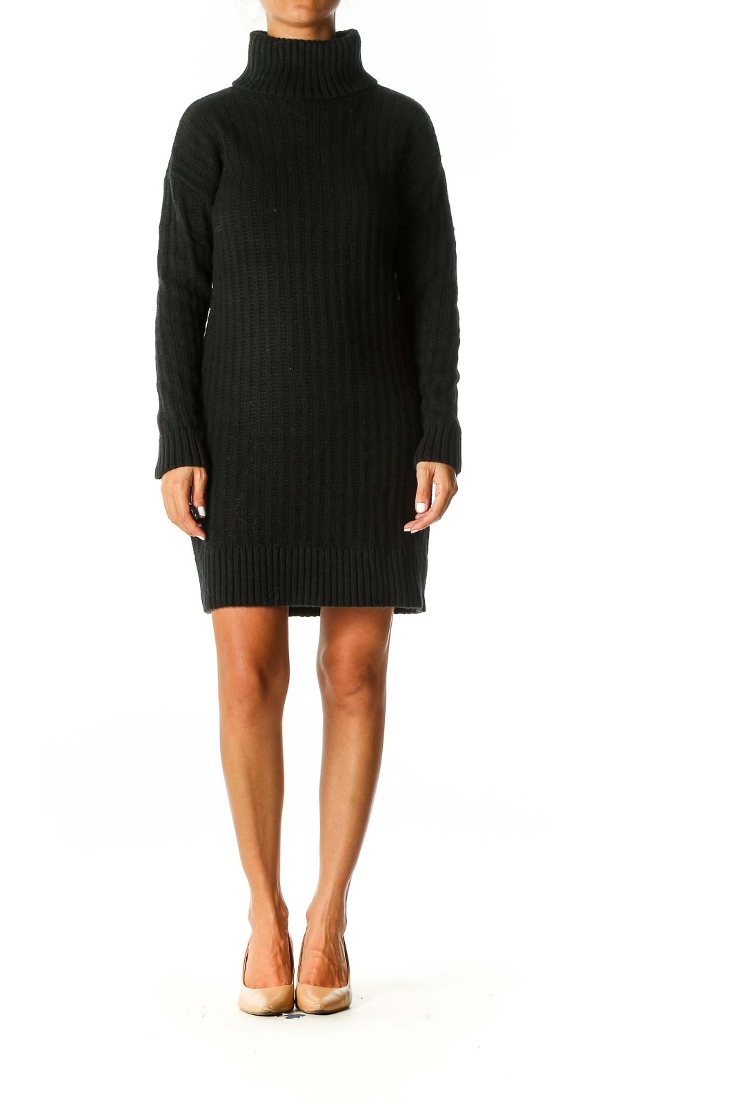 Black Textured Casual Shift Dress