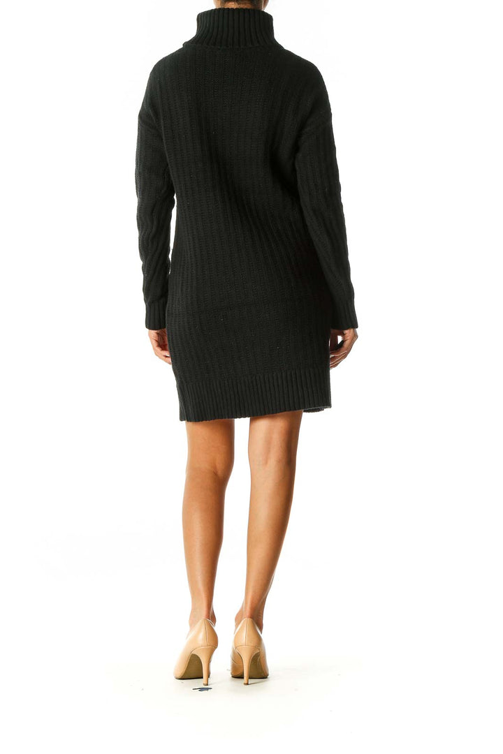 Black Textured Casual Shift Dress