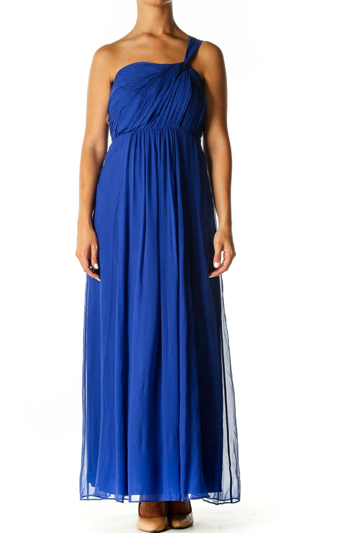 Blue Solid Classic A-Line Dress