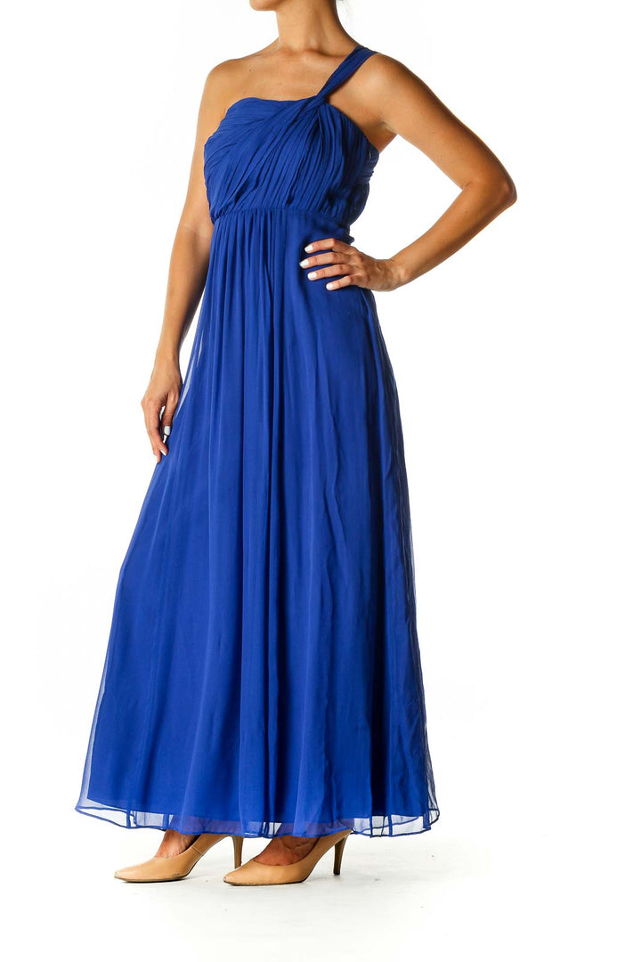 Blue Solid Classic A-Line Dress