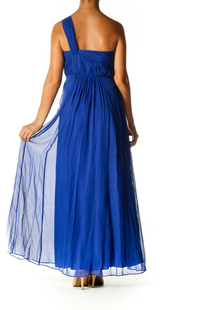 Blue Solid Classic A-Line Dress