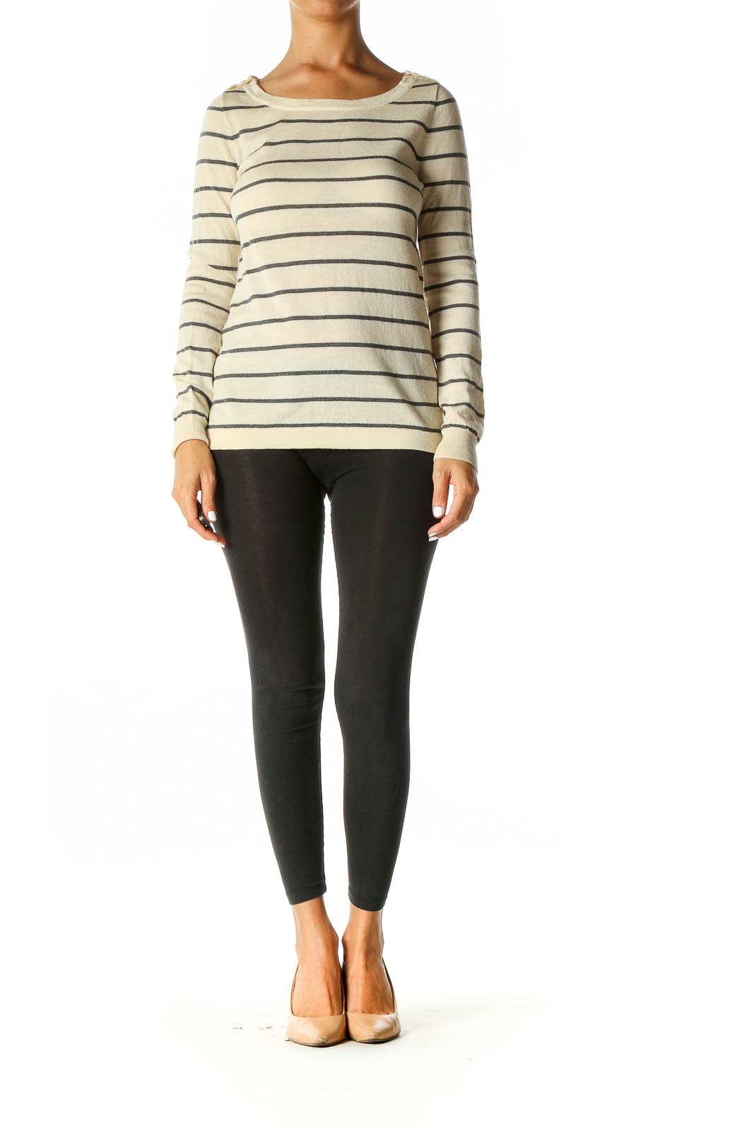 Beige Striped Casual Sweater