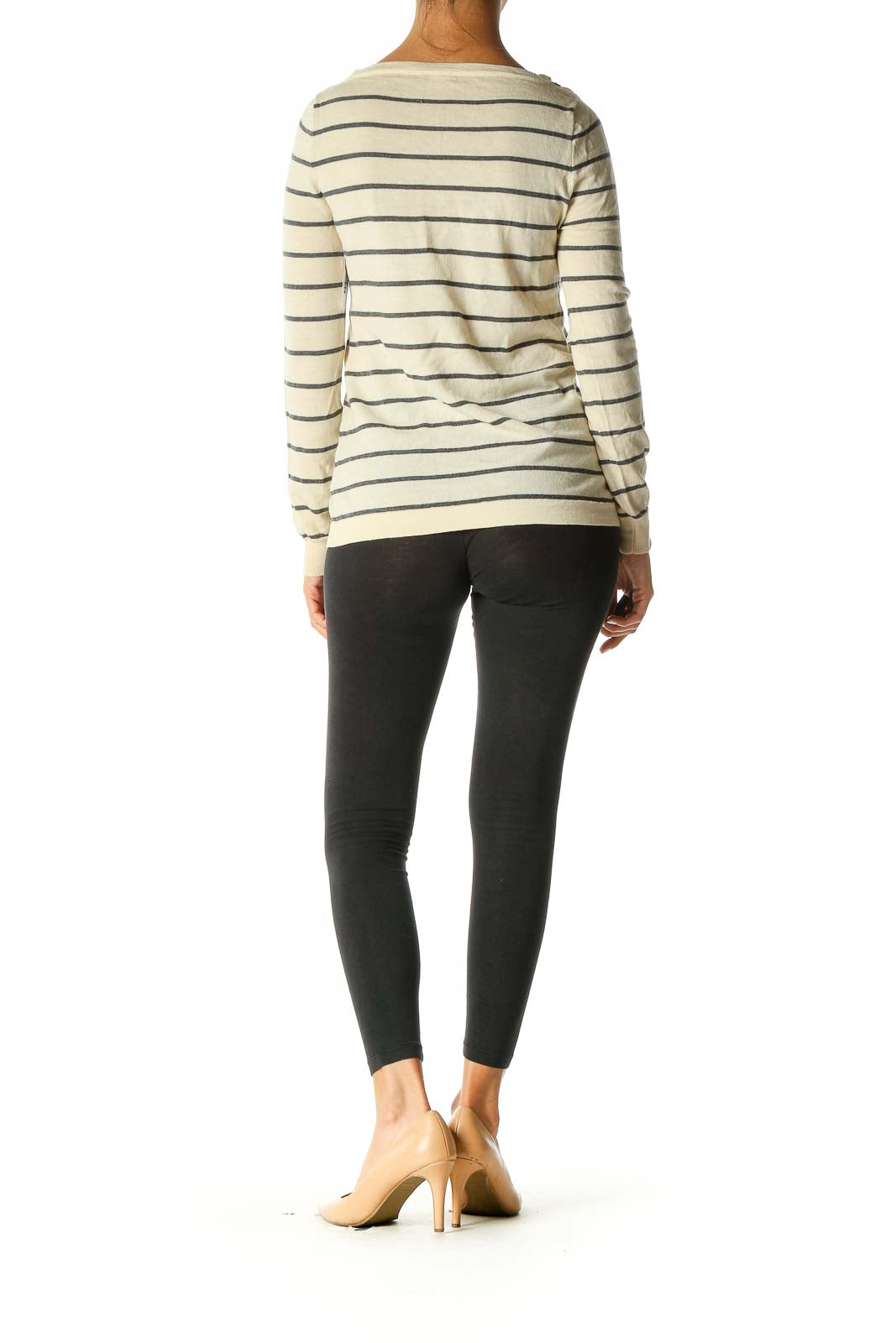 Beige Striped Casual Sweater