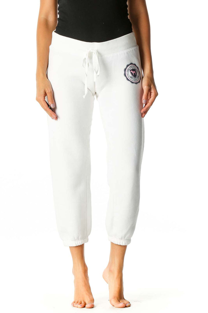 White Textured Classic Sweatpants