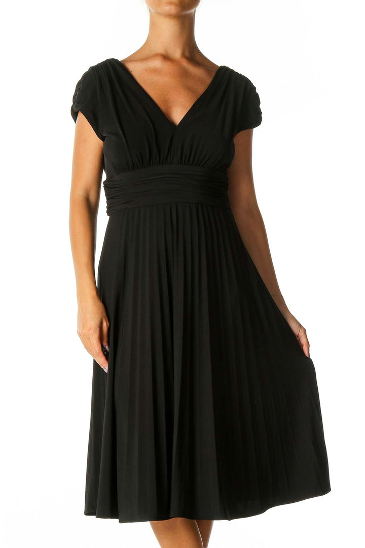 Black Solid Casual A-Line Dress