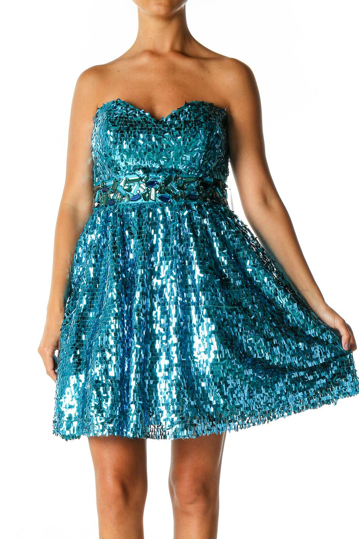 Blue Sequin Cocktail Fit & Flare Dress